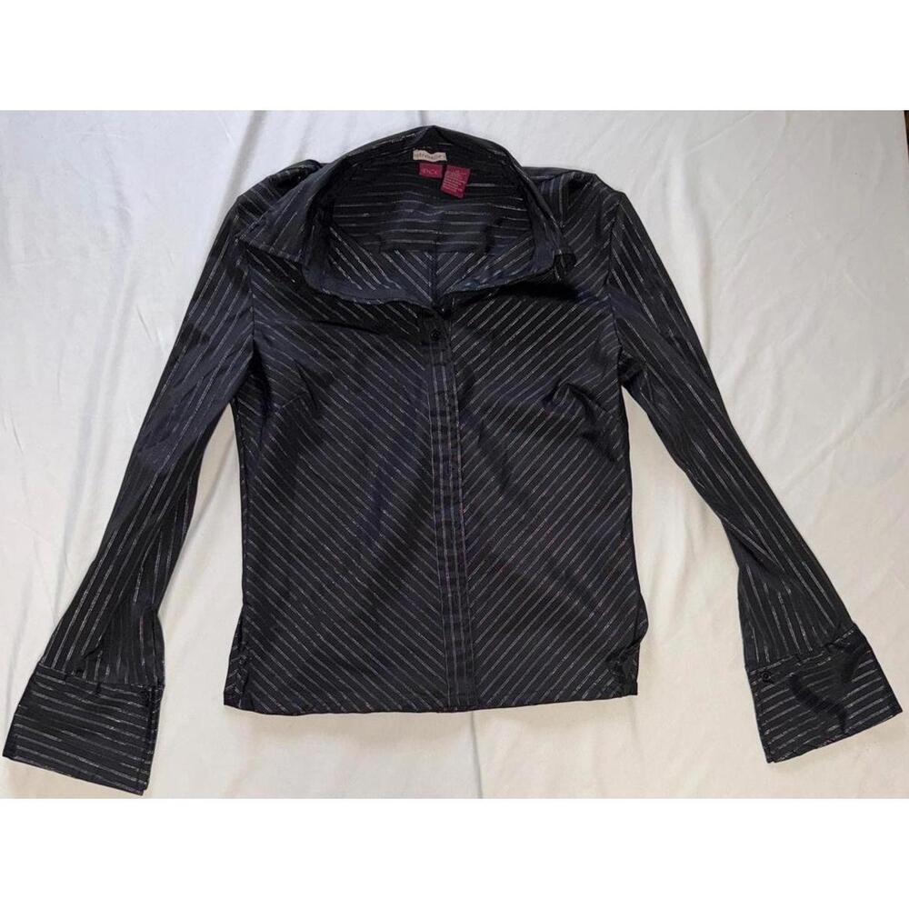 DCC Black Stretch Button-Up Shirt with Metallic Pinstripes M